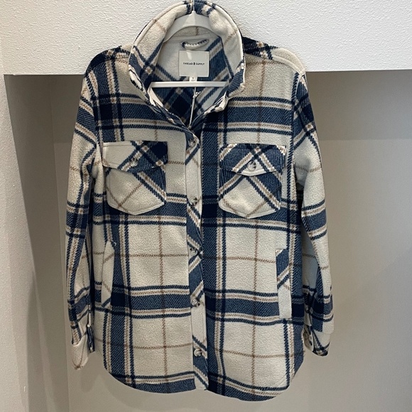 NWT Thread & Supply Blue / Tan Plaid Fleece Shacket (Size S) - Picture 1 of 8